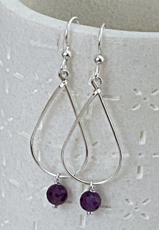 Sterling silver and amethyst teardrop earrings