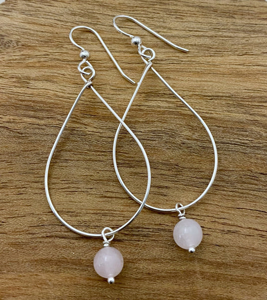 Sterling silver and rose quartz teardrop earrings