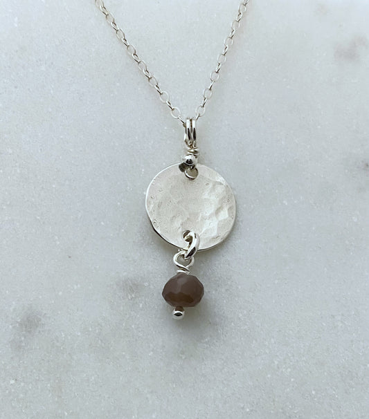 Sterling silver hammered necklace with grey moonstone