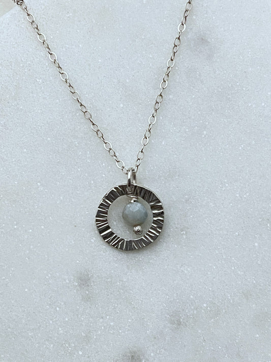Sterling silver forged circle necklace with apatite