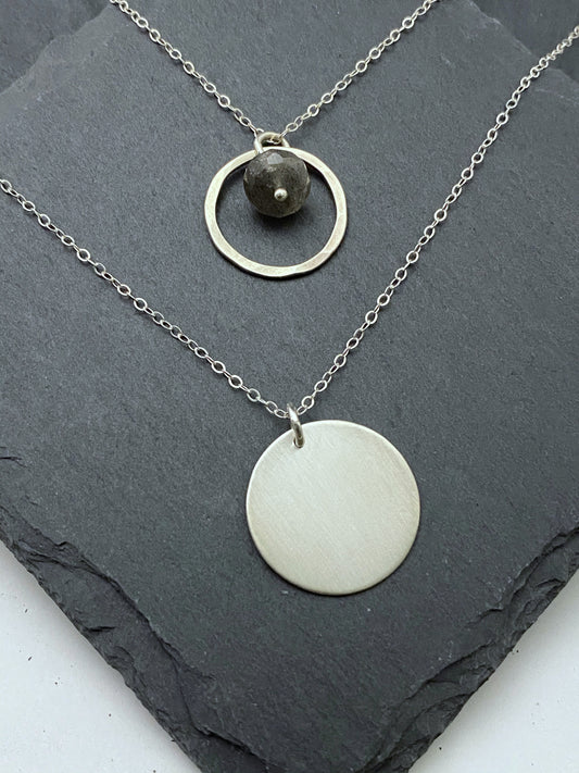 Sterling silver double necklace with labradorite gemstone.