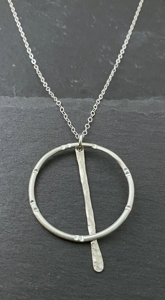 Sterling silver forged hoop necklace with paddle