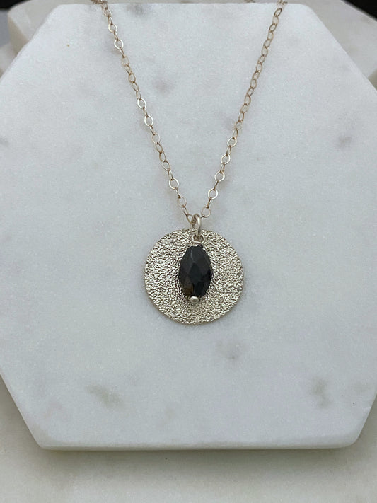 Sterling silver circle necklace with tourmaline