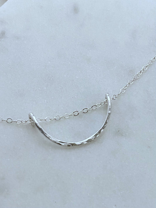 Forged sterling silver wire half moon necklace