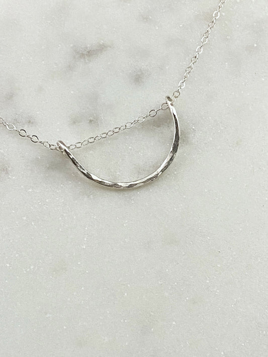Forged sterling silver wire half moon necklace