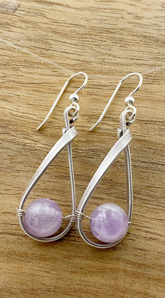 Sterling silver teardrop earrings with amethyst gemstone