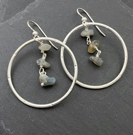 Sterling hoop earrings with labradorite