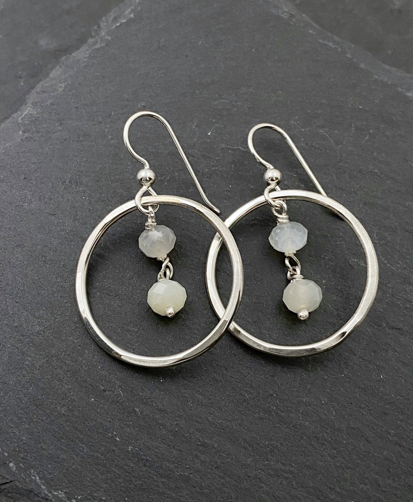 Sterling hoop earrings with moonstone