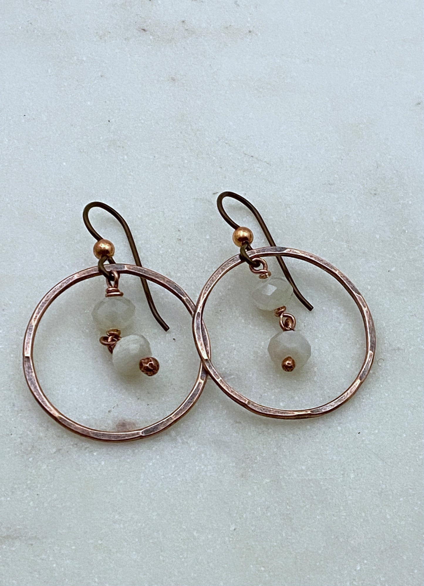 Copper and moonstone hoop earrings