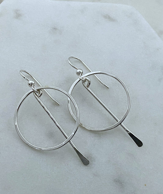 Sterling hoop earrings with sterling paddle