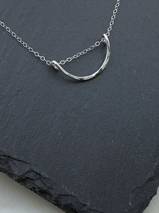 Forged sterling silver wire half moon necklace