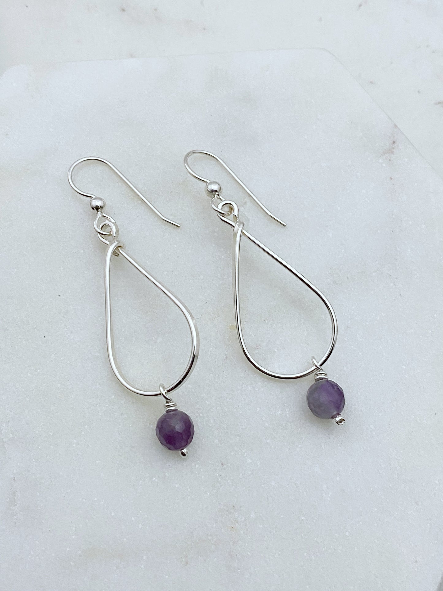Sterling silver and amethyst teardrop earrings