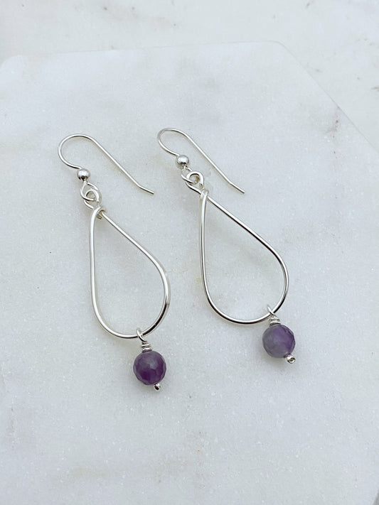 Sterling silver and amethyst teardrop earrings