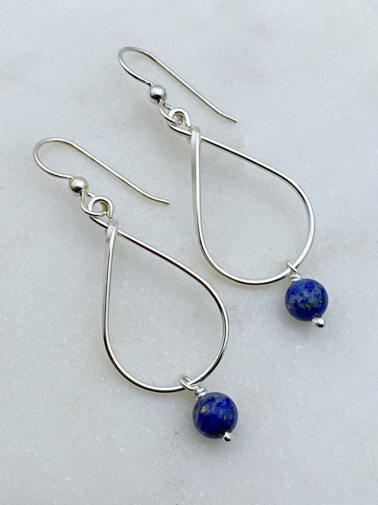 Sterling silver and lapis teardrop earrings