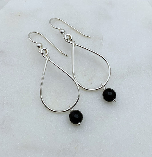 Sterling silver and onyx teardrop earrings