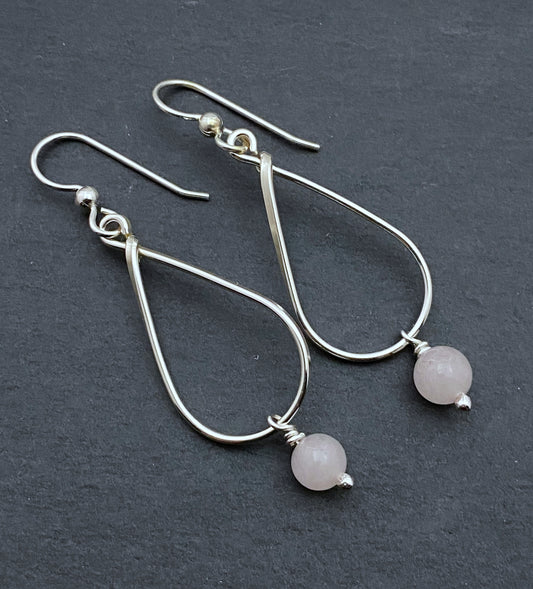 Sterling silver and rose quartz teardrop earrings