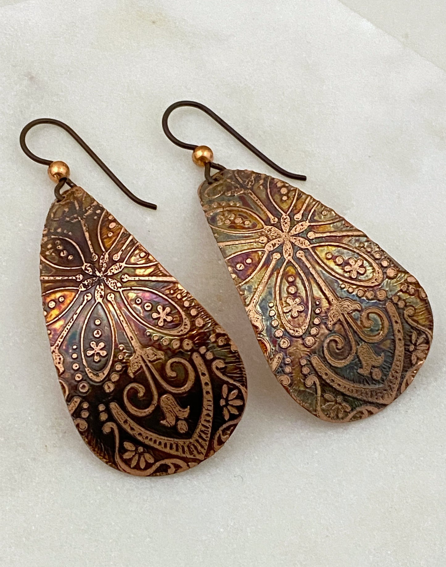 Large teardrop copper earrings