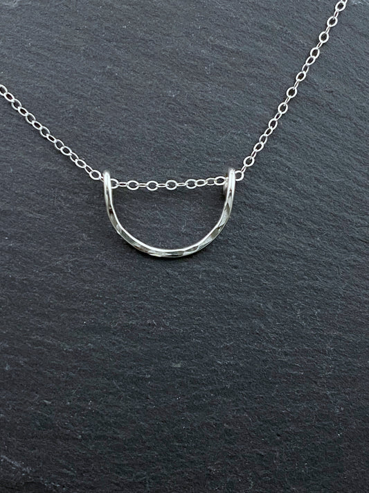 Forged sterling silver wire half moon necklace
