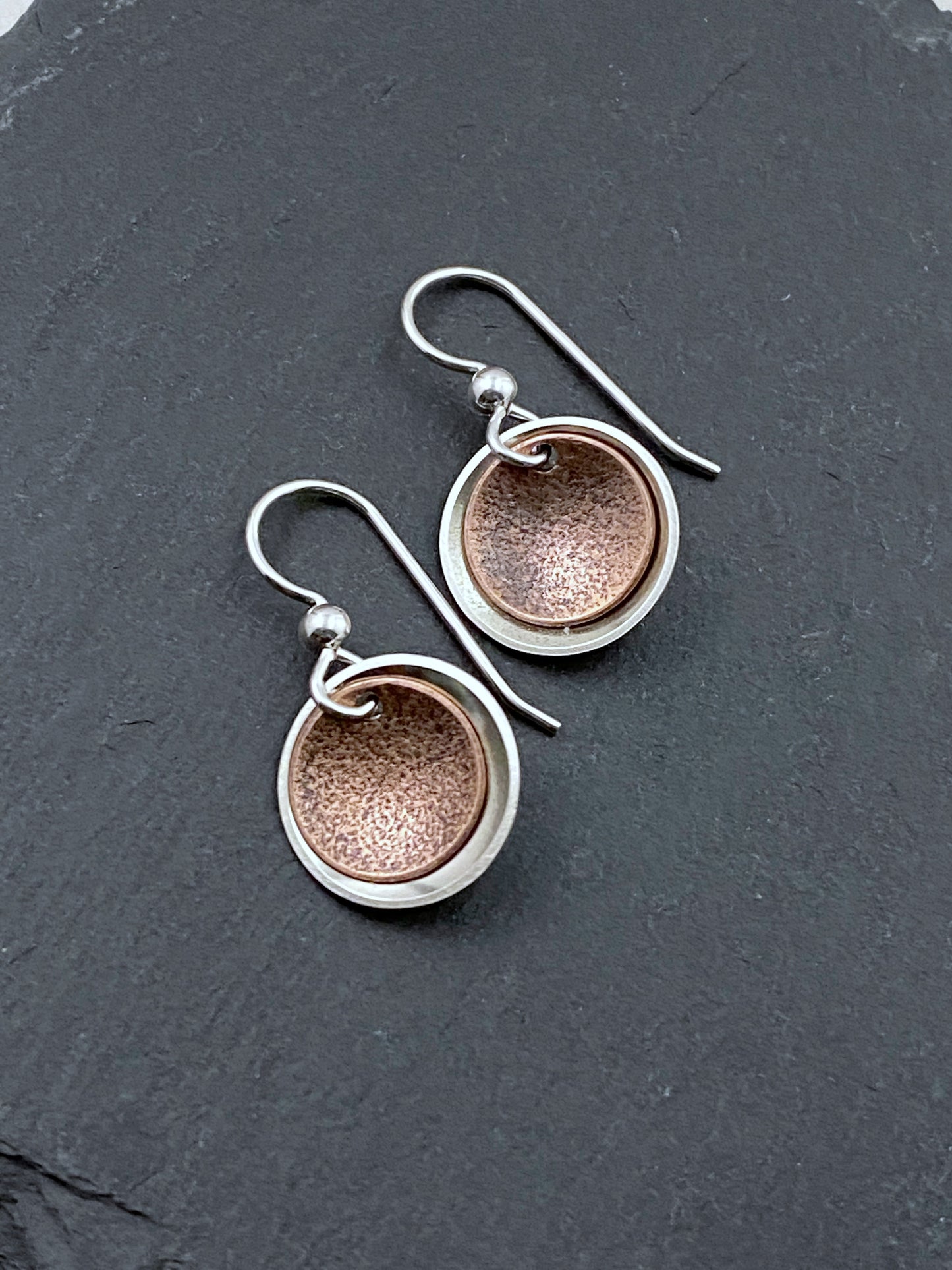 Sterling silver and copper double disk earrings