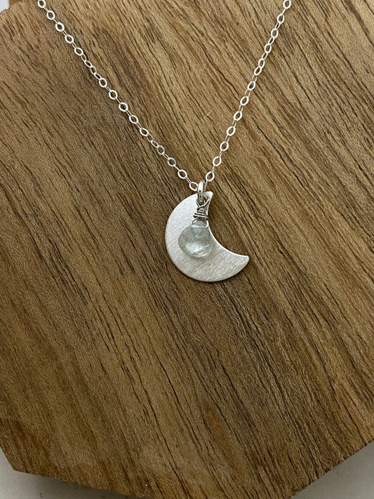 Sterling silver moon necklace with moonstone