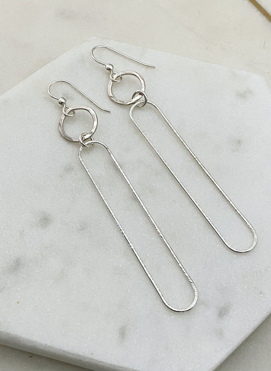 Forged sterling hoop and oval earrings