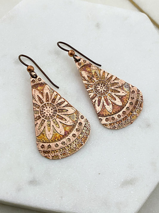 Acid etched copper earring