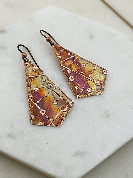 Acid etched copper earrings