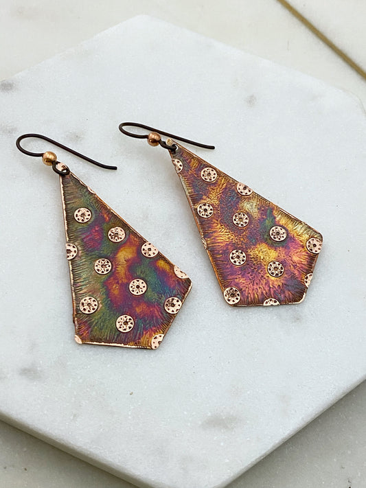 Acid etched copper earrings
