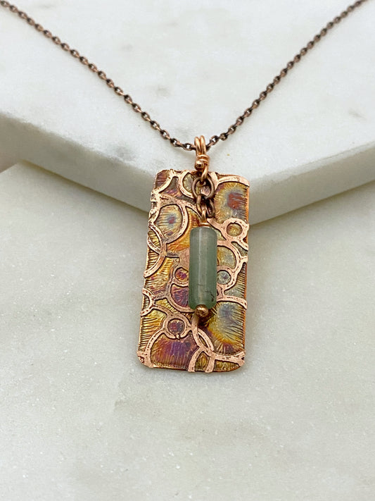 Acid etched copper necklace with aventurine gemstone