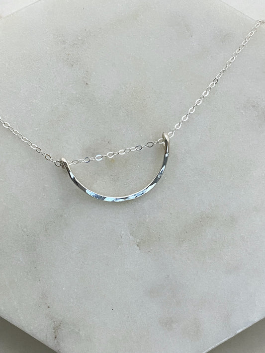 Forged sterling silver wire half moon necklace