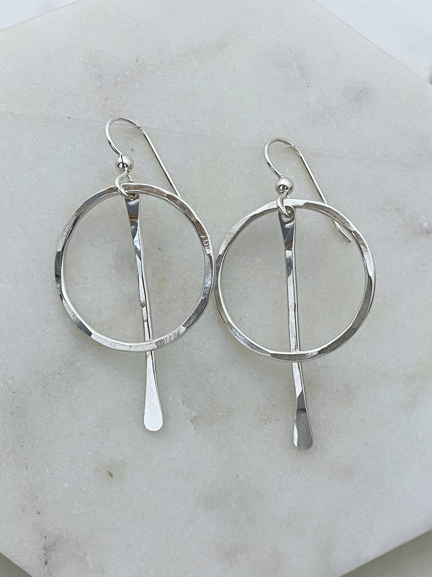 Sterling hoop earrings with sterling paddle