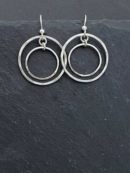 Double hoop sterling silver earrings