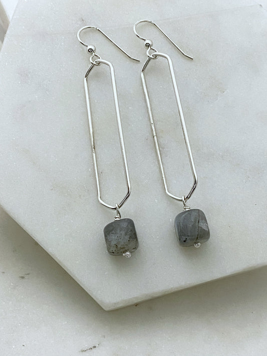 Sterling silver forged earrings with labradorite gemstones