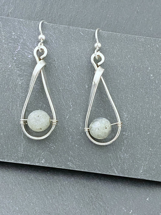 Sterling silver forged earrings with labradorite gemstones