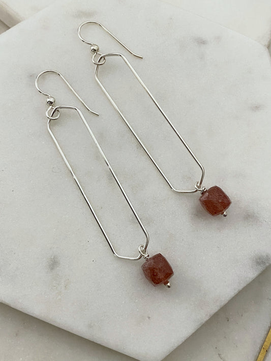 Sterling silver forged earrings with strawberry quartz gemstones