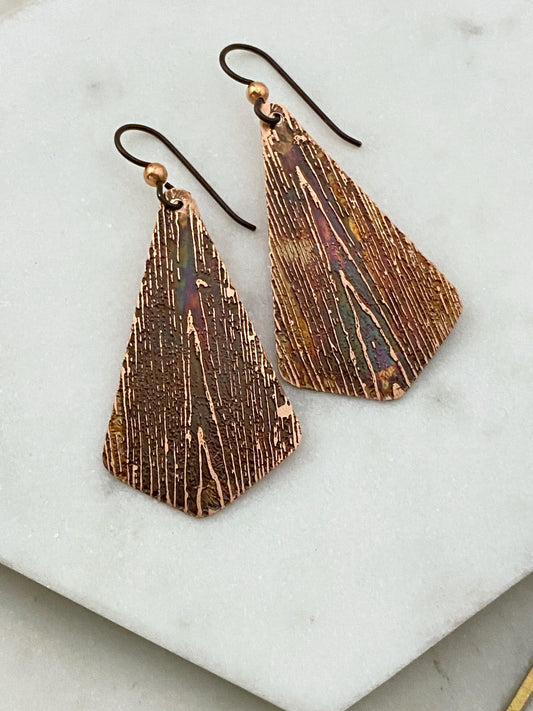 Acid etched copper earrings
