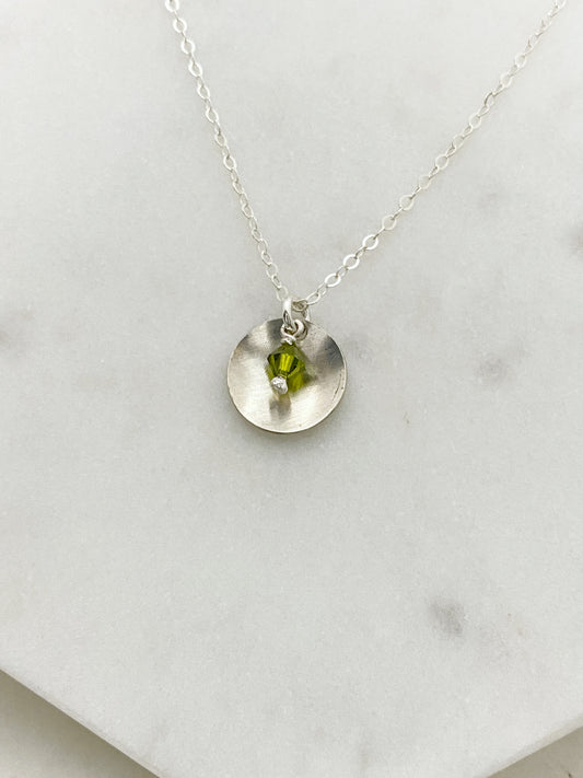 Forged sterling silver necklace with olivine