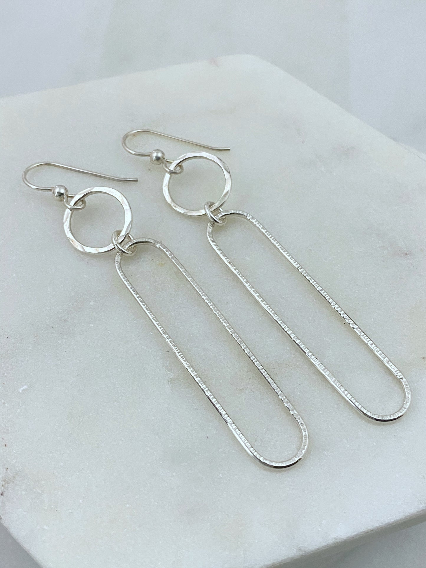 Forged sterling hoop and oval earrings