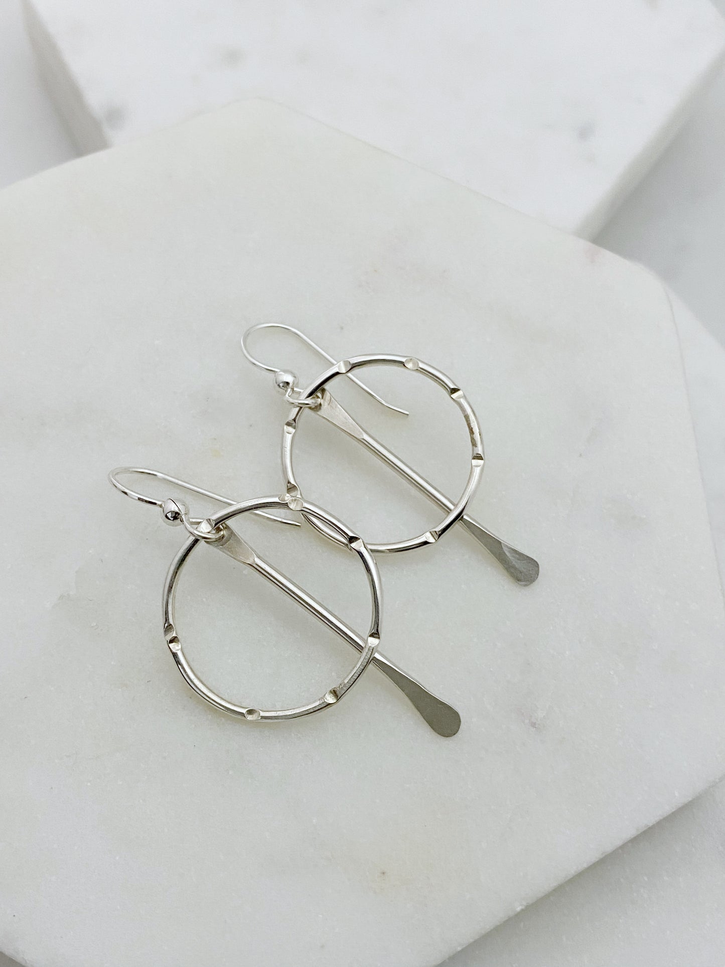 Sterling hoop earrings with sterling paddle