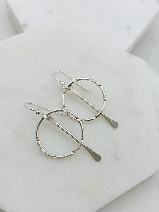 Sterling hoop earrings with sterling paddle