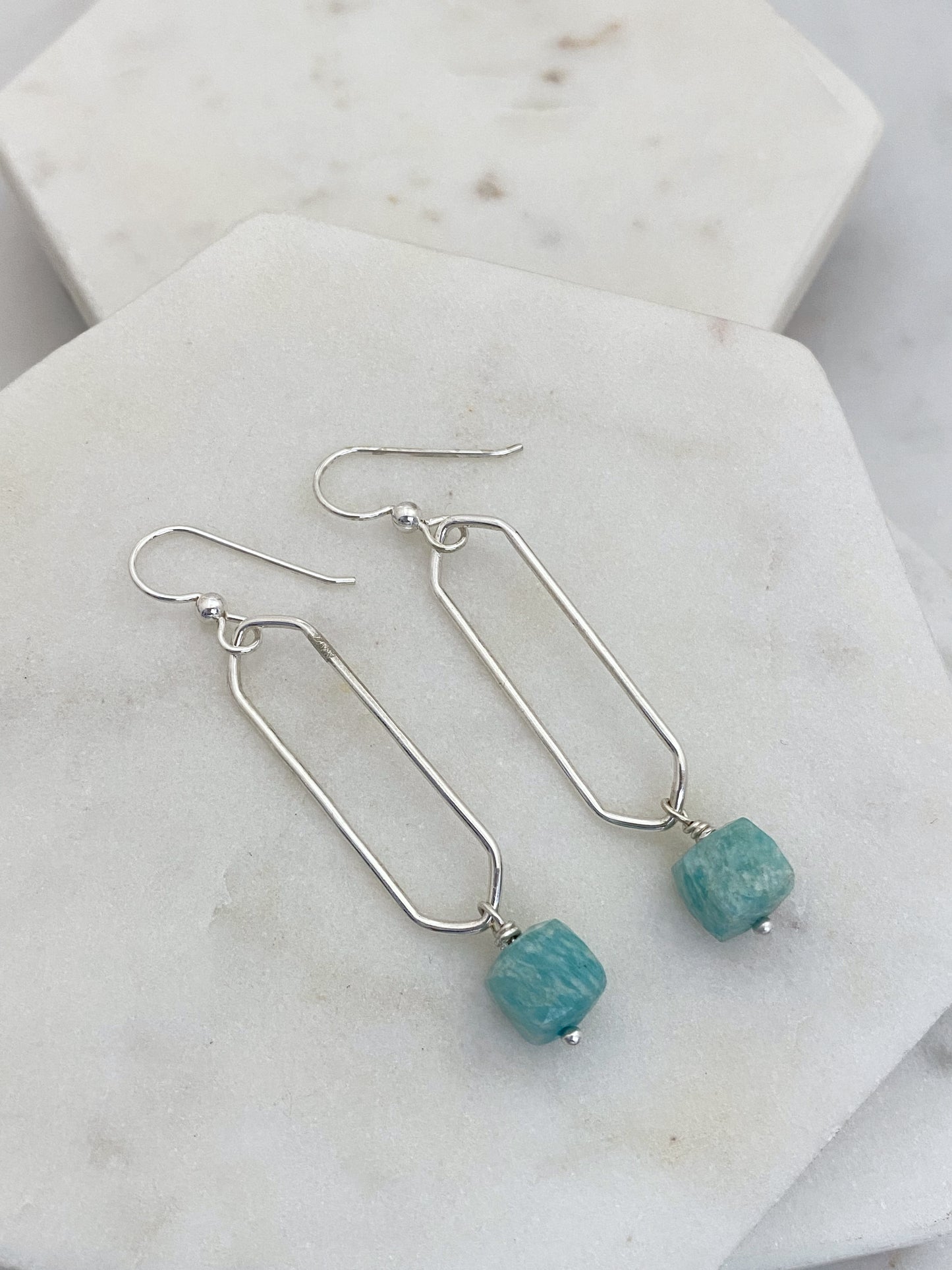 Sterling silver forged earrings with amazonite gemstones