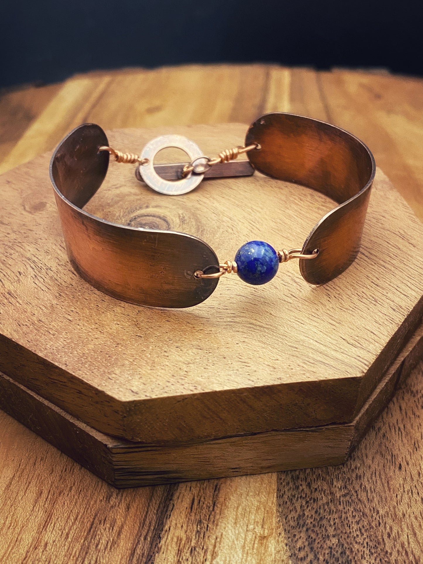 Copper and lapis cuff bracelet