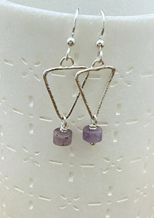 Sterling silver and amethyst triangle earrings