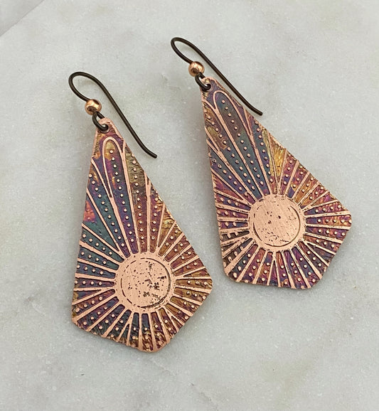 Acid etched copper earrings