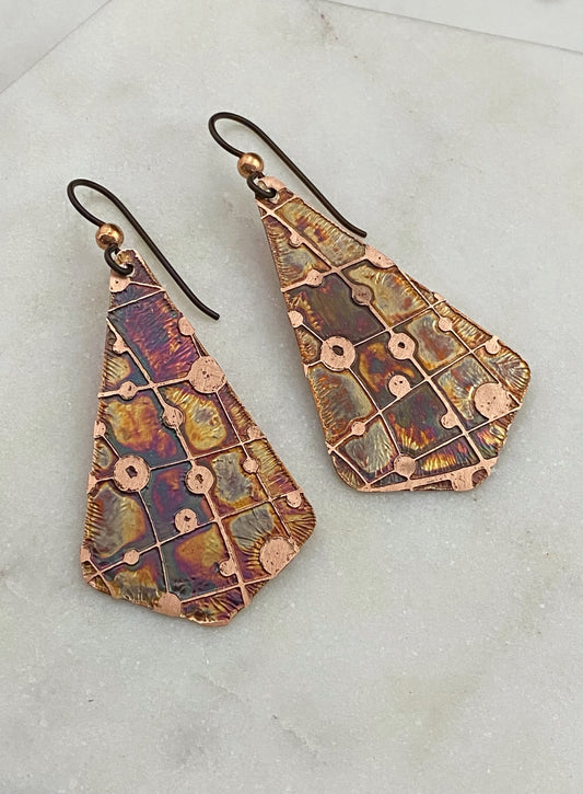 Acid etched copper earrings