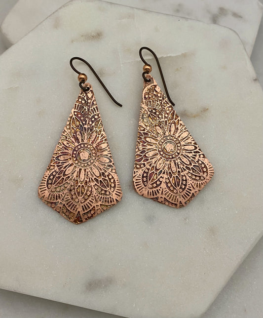 Acid etched copper earrings
