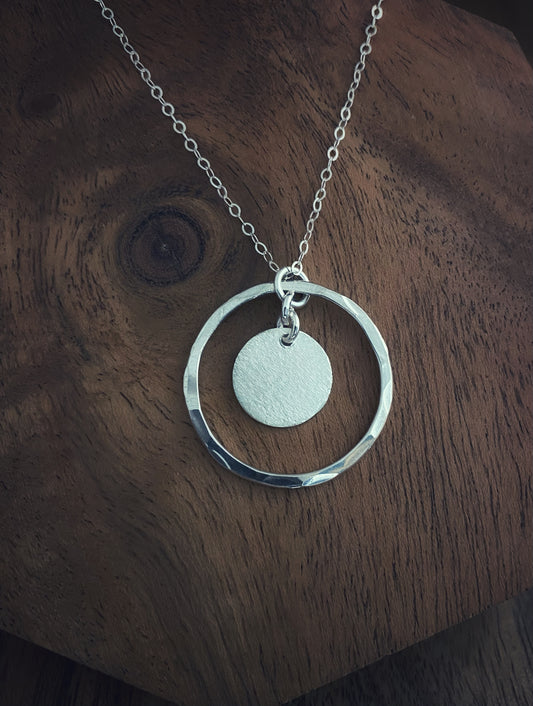 Sterling silver hoop with disk