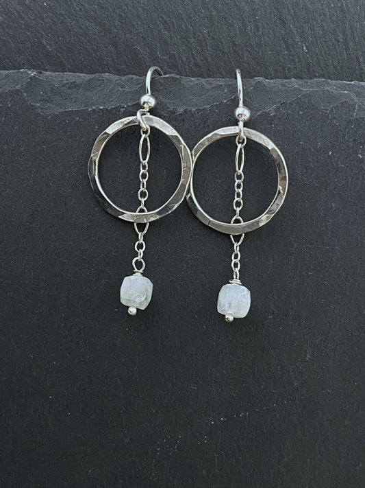 Sterling silver forged hoop earrings with moonstone