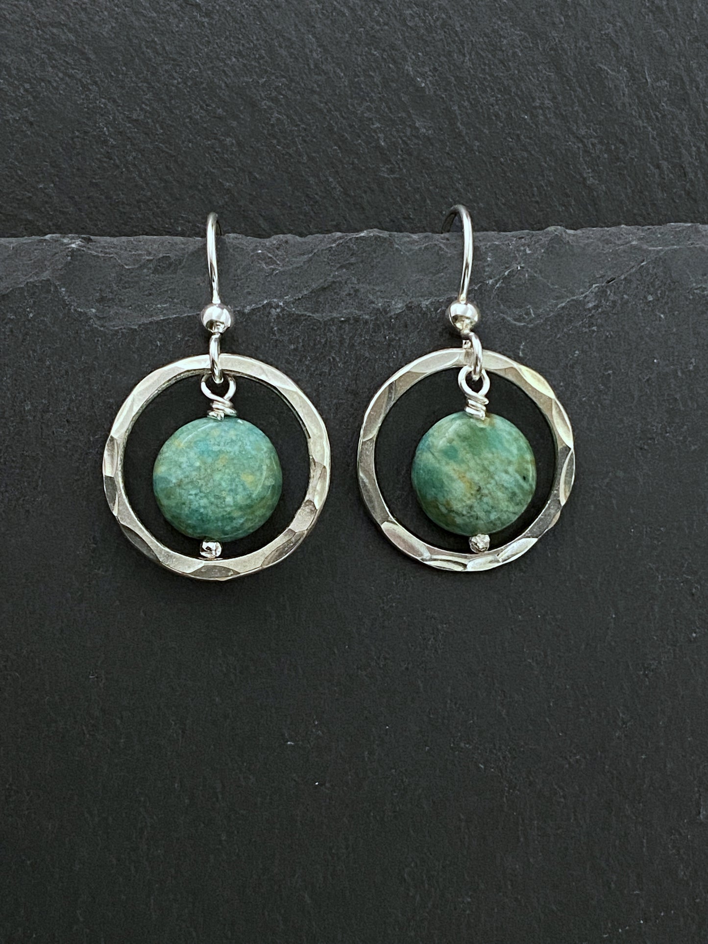 Sterling silver hoop earrings with amazonite gemstones