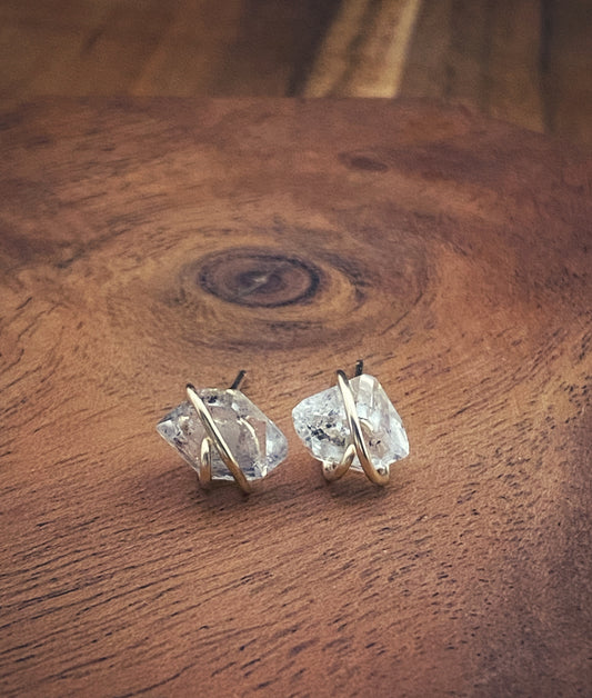 Gold-fill wrapped Herkimer diamond studs